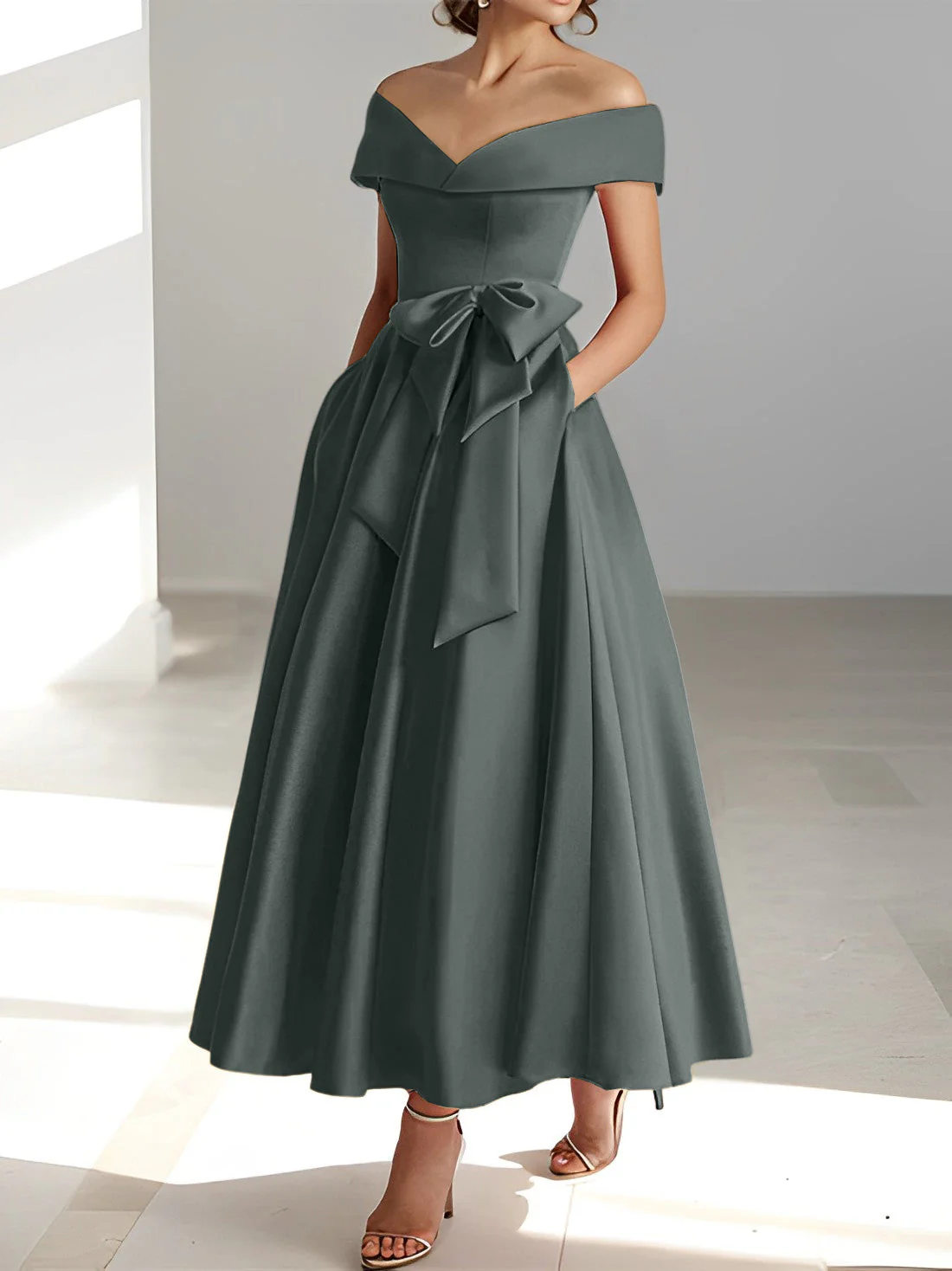 A-Line/Princess Off-the-Shoulder Sleeveless Ankle-Length Mother of the Bride Dresses with Pockets - Image 8