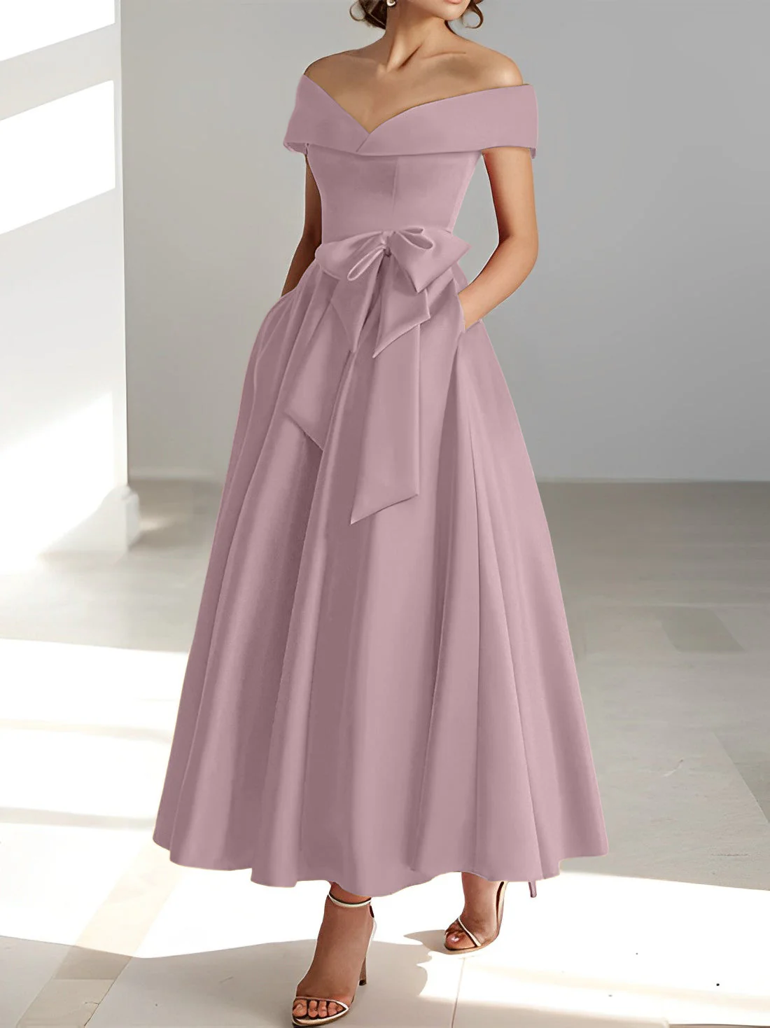 A-Line/Princess Off-the-Shoulder Sleeveless Ankle-Length Mother of the Bride Dresses with Pockets - Image 9
