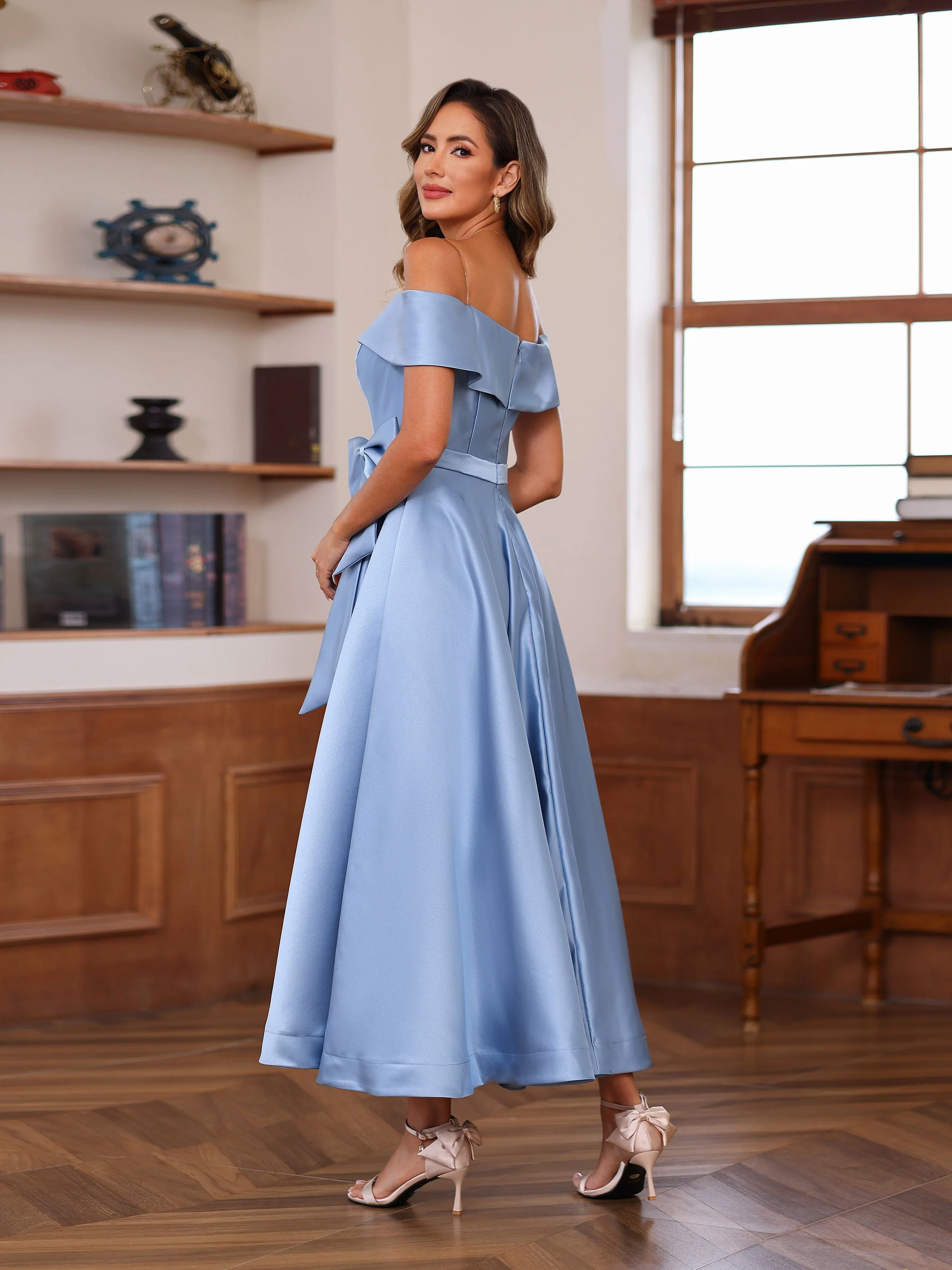 A-Line/Princess Off-the-Shoulder Sleeveless Ankle-Length Mother of the Bride Dresses with Pockets - Image 4