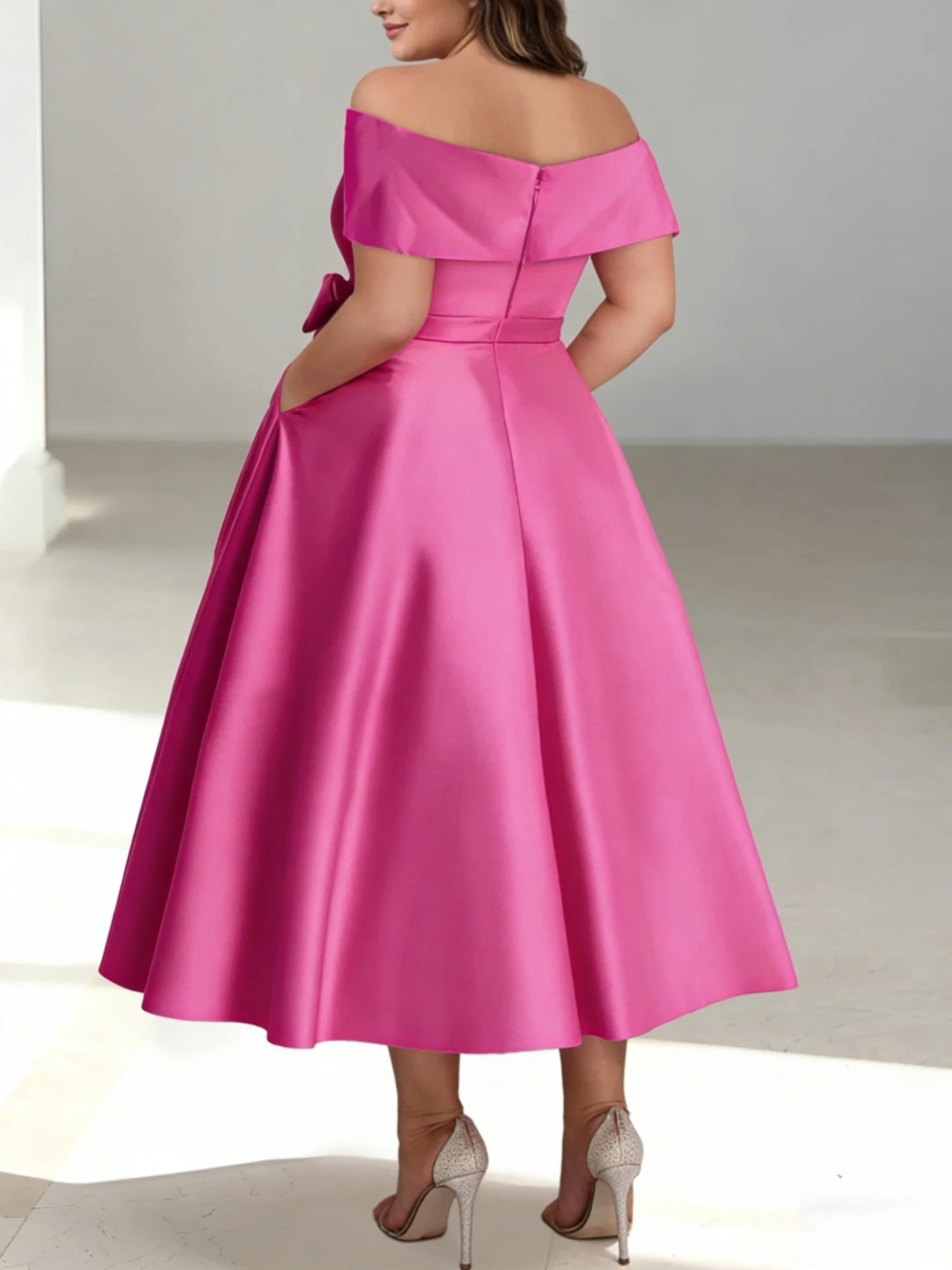 A-Line/Princess Off-the-Shoulder Sleeveless Ankle-Length Plus Size Mother of the Bride Dresses with Pockets - Image 2
