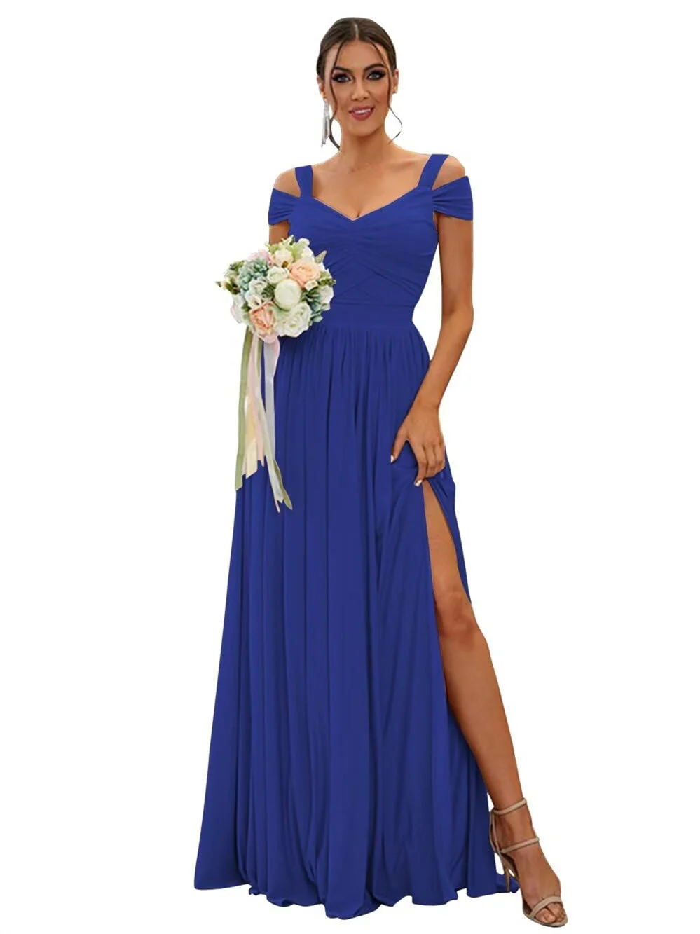 A-Line/Princess Off-the-shoulder Sleeveless Floor Length Bridesmaid Dresses Chiffon with Ruffles - Image 5