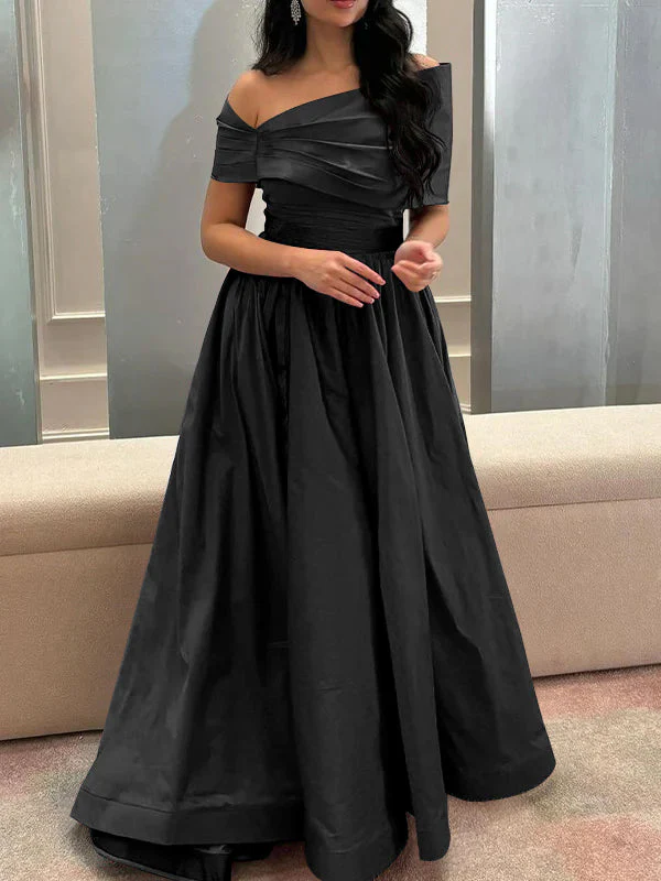 A-Line/Princess Off-the-shoulder Sleeveless Floor Length Satin Formal Dresses - Image 6