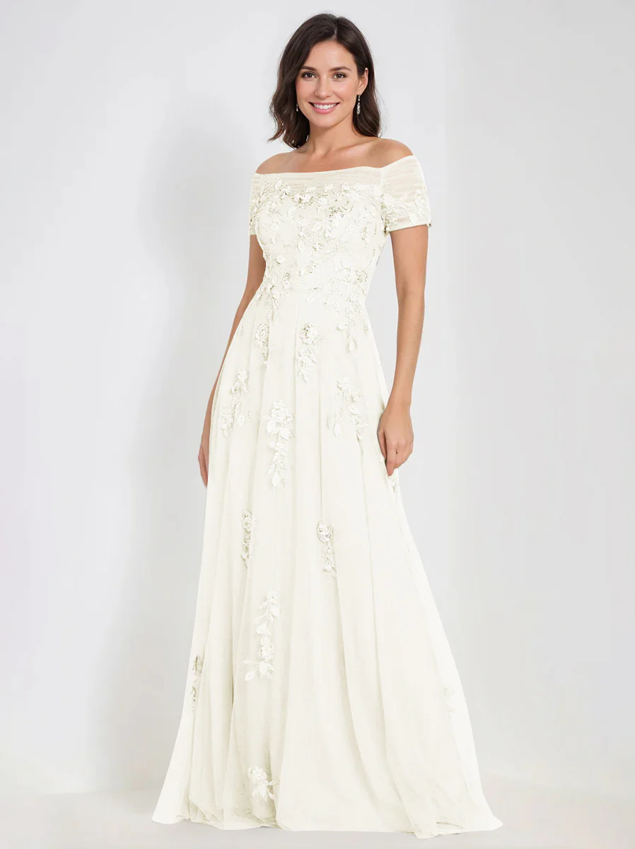 A-Line Off-the-Shoulder Sleeveless Mother Of The Bride & Groom Dresses with Appliques - Image 46