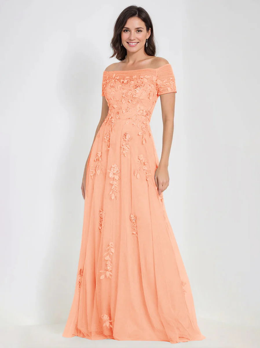 A-Line Off-the-Shoulder Sleeveless Mother Of The Bride & Groom Dresses with Appliques - Image 60
