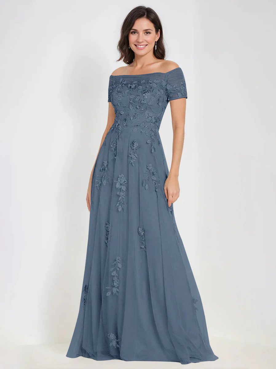 A-Line Off-the-Shoulder Sleeveless Mother Of The Bride & Groom Dresses with Appliques - Image 64