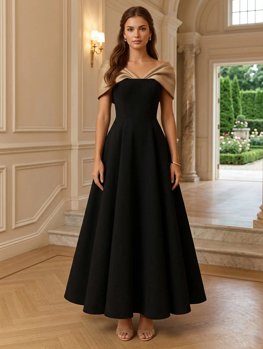 A-Line/Princess Off-the-Shoulder Stretch Satin Cocktail Dresses Satin Sleeveless Ankle-Length Formal Dresses - Image 3