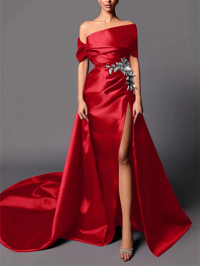 A-Line/Princess Off-the-Shoulder Sweep Train Evening Dresses - Image 11