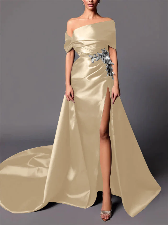 A-Line/Princess Off-the-Shoulder Sweep Train Evening Dresses - Image 5