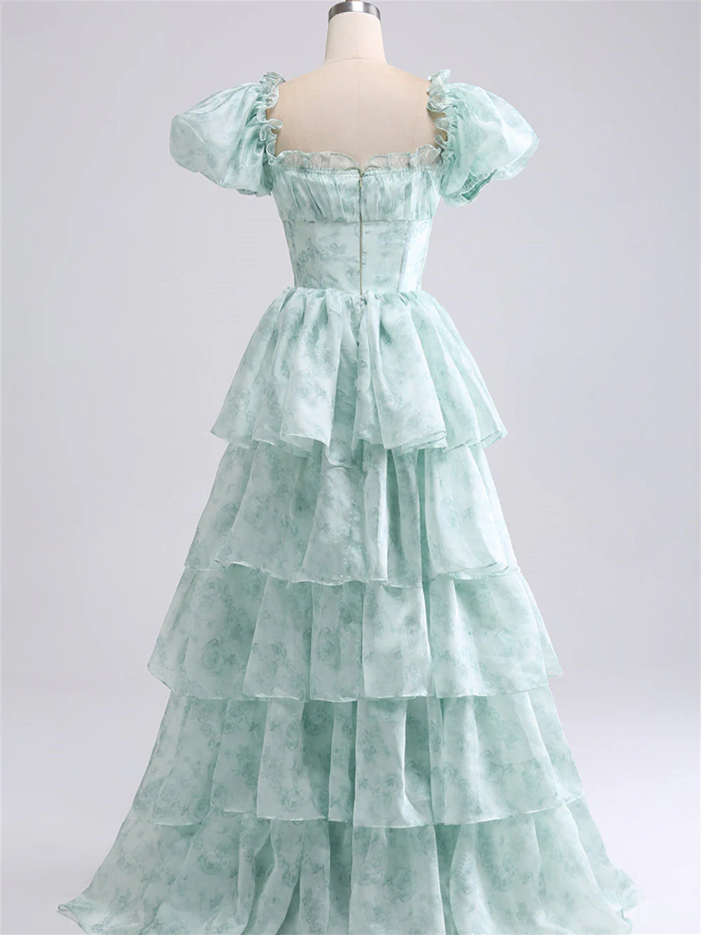 A-Line/Princess Off-the-Shoulder Tiered Floral Floor-Length Formal Dress - Image 5