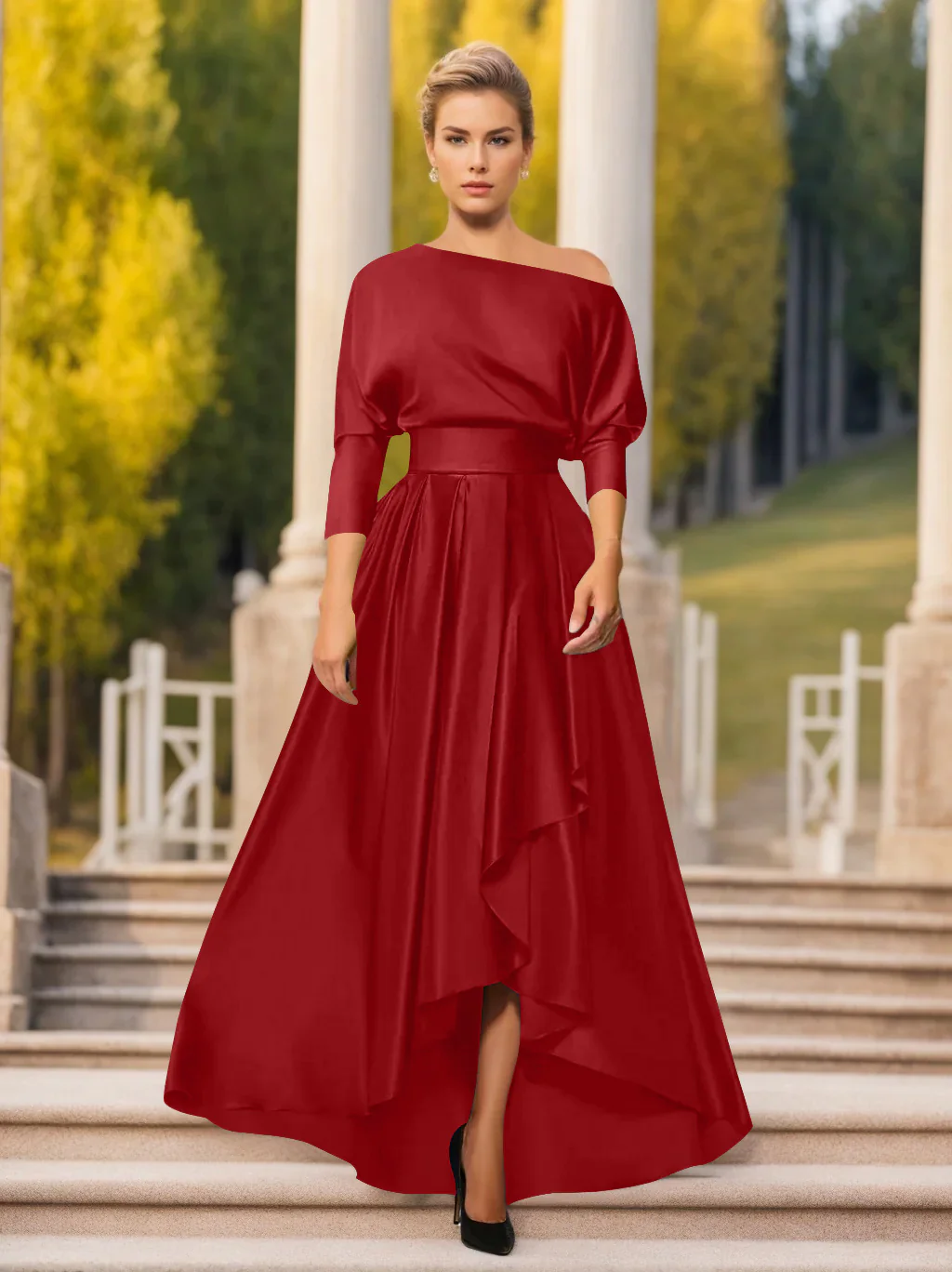 A-Line/Princess One-Shoulder 3/4 Sleeves Asymmetrical Mother of the Bride  & Groom Dresses - Image 17