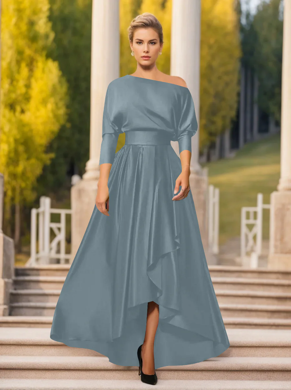 A-Line/Princess One-Shoulder 3/4 Sleeves Asymmetrical Mother of the Bride  & Groom Dresses - Image 20