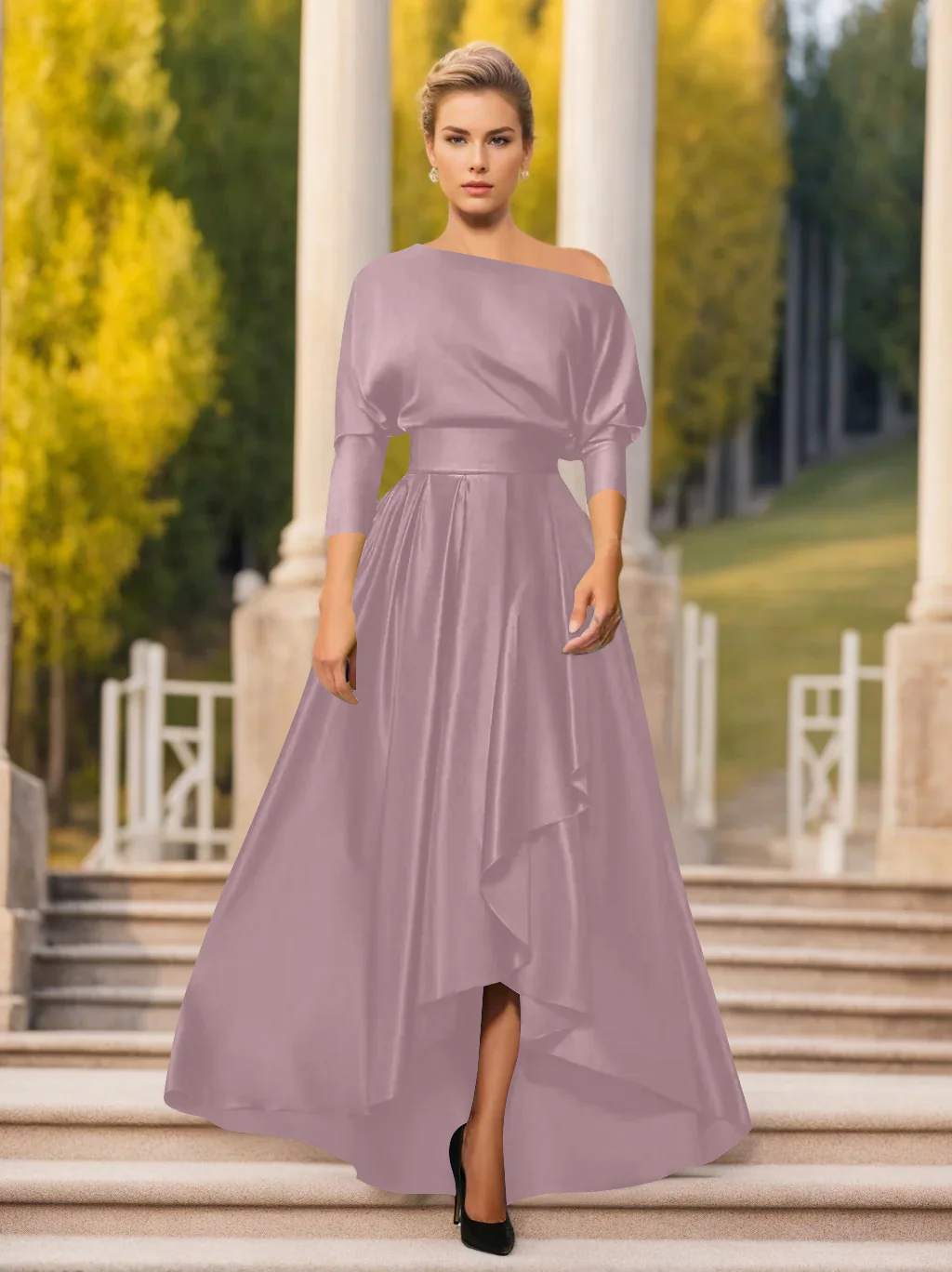 A-Line/Princess One-Shoulder 3/4 Sleeves Asymmetrical Mother of the Bride  & Groom Dresses - Image 21