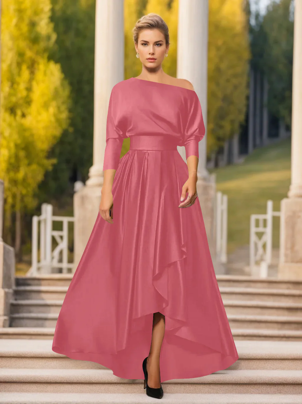 A-Line/Princess One-Shoulder 3/4 Sleeves Asymmetrical Mother of the Bride  & Groom Dresses - Image 54