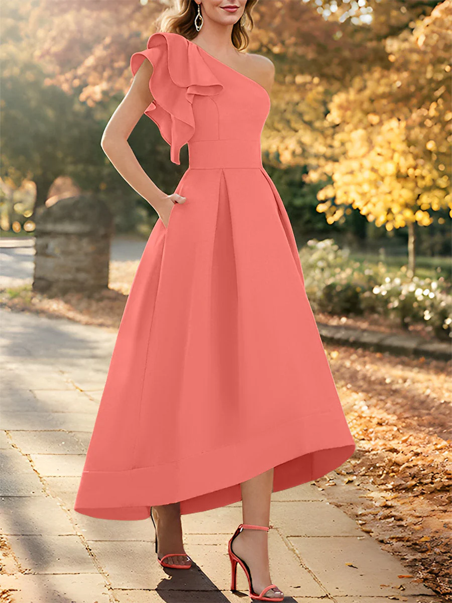 A-Line/Princess One-Shoulder Sleeveless Asymmetrical Mother of the Bride Dresses with Ruffles - Image 14