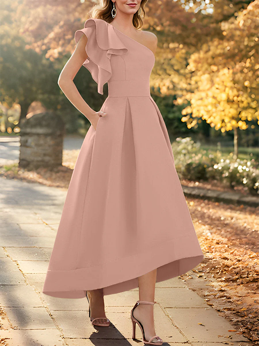 A-Line/Princess One-Shoulder Sleeveless Asymmetrical Mother of the Bride Dresses with Ruffles - Image 17