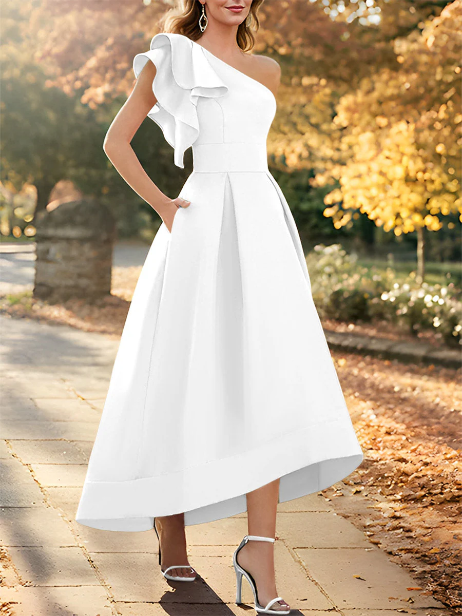 A-Line/Princess One-Shoulder Sleeveless Asymmetrical Mother of the Bride Dresses with Ruffles - Image 56