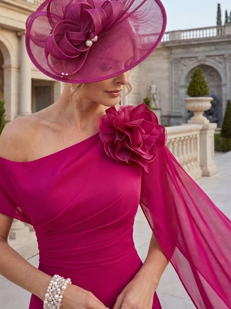 A-Line/Princess One-Shoulder Chiffon Mother of the Bride Dresses Ankle-Length Sleeveless Asymmetrical 3D Flower - Image 2
