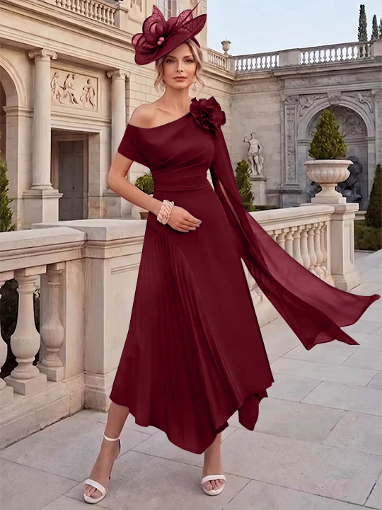 A-Line/Princess One-Shoulder Chiffon Mother of the Bride Dresses Ankle-Length Sleeveless Asymmetrical 3D Flower - Image 21