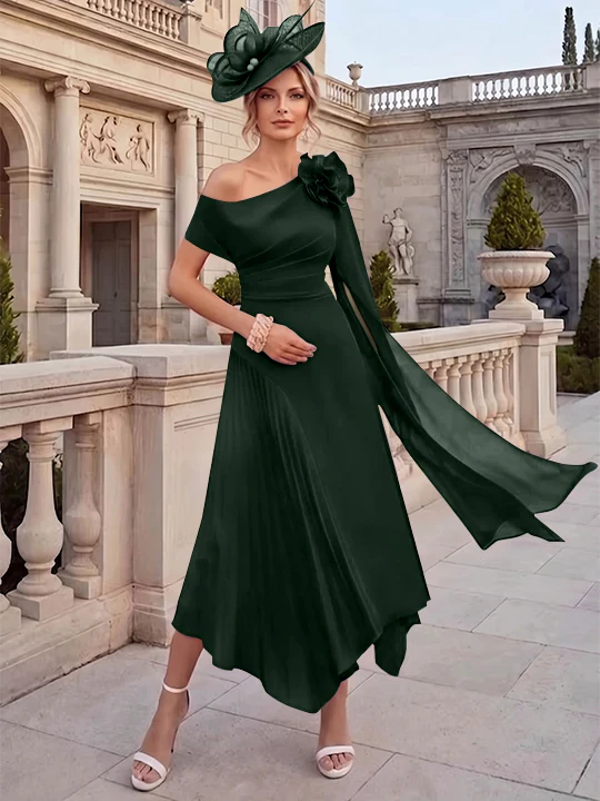 A-Line/Princess One-Shoulder Chiffon Mother of the Bride Dresses Ankle-Length Sleeveless Asymmetrical 3D Flower - Image 30