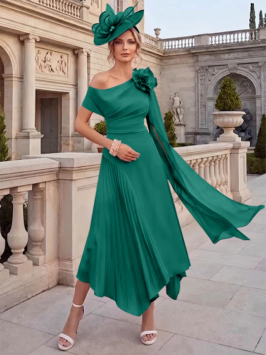 A-Line/Princess One-Shoulder Chiffon Mother of the Bride Dresses Ankle-Length Sleeveless Asymmetrical 3D Flower - Image 32