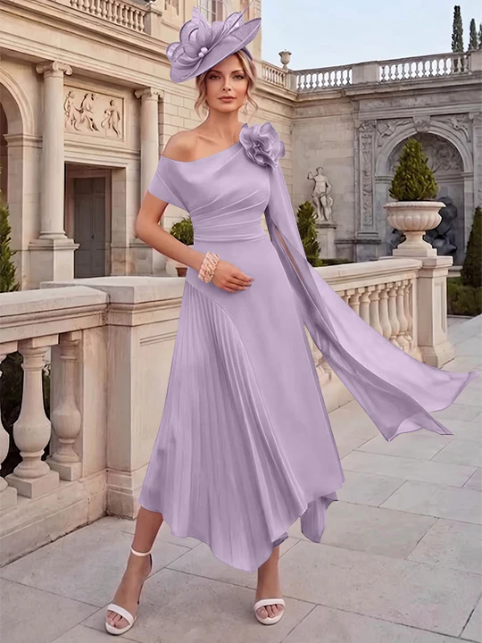A-Line/Princess One-Shoulder Chiffon Mother of the Bride Dresses Ankle-Length Sleeveless Asymmetrical 3D Flower - Image 33