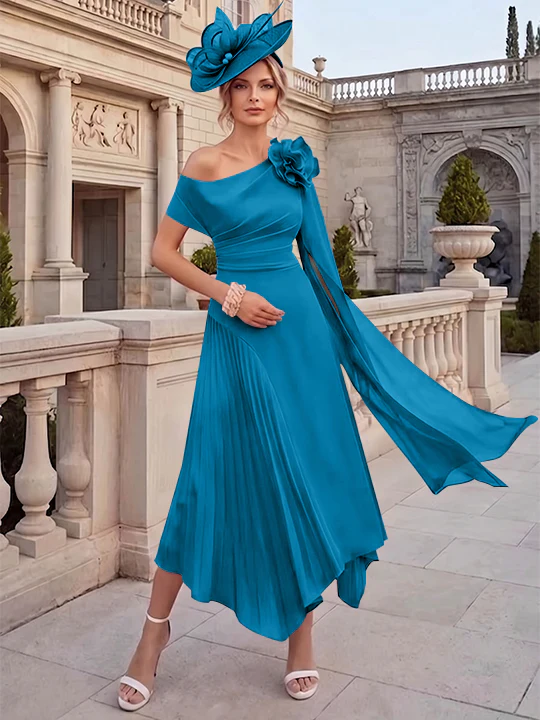 A-Line/Princess One-Shoulder Chiffon Mother of the Bride Dresses Ankle-Length Sleeveless Asymmetrical 3D Flower - Image 36