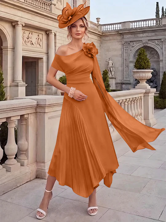 A-Line/Princess One-Shoulder Chiffon Mother of the Bride Dresses Ankle-Length Sleeveless Asymmetrical 3D Flower - Image 37