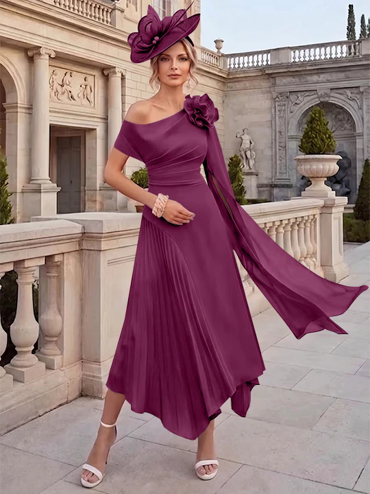 A-Line/Princess One-Shoulder Chiffon Mother of the Bride Dresses Ankle-Length Sleeveless Asymmetrical 3D Flower - Image 38