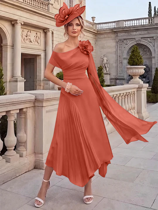 A-Line/Princess One-Shoulder Chiffon Mother of the Bride Dresses Ankle-Length Sleeveless Asymmetrical 3D Flower - Image 39