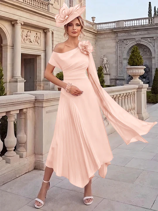A-Line/Princess One-Shoulder Chiffon Mother of the Bride Dresses Ankle-Length Sleeveless Asymmetrical 3D Flower - Image 41