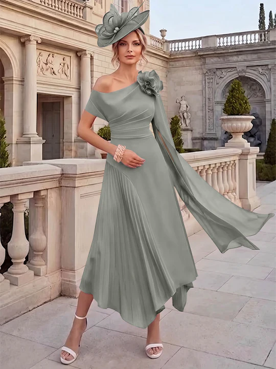 A-Line/Princess One-Shoulder Chiffon Mother of the Bride Dresses Ankle-Length Sleeveless Asymmetrical 3D Flower - Image 46