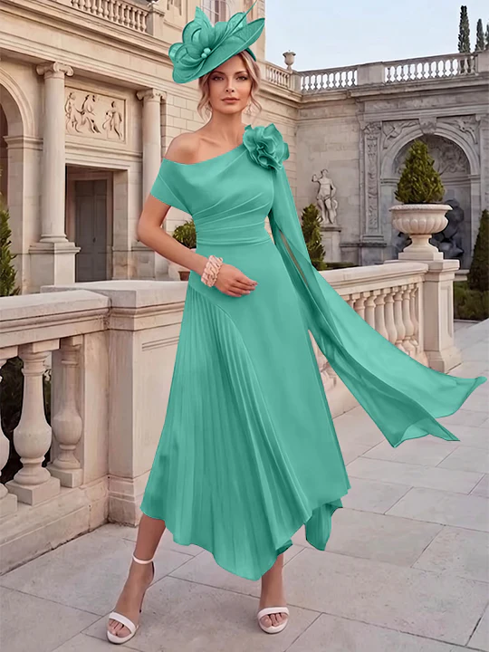 A-Line/Princess One-Shoulder Chiffon Mother of the Bride Dresses Ankle-Length Sleeveless Asymmetrical 3D Flower - Image 48