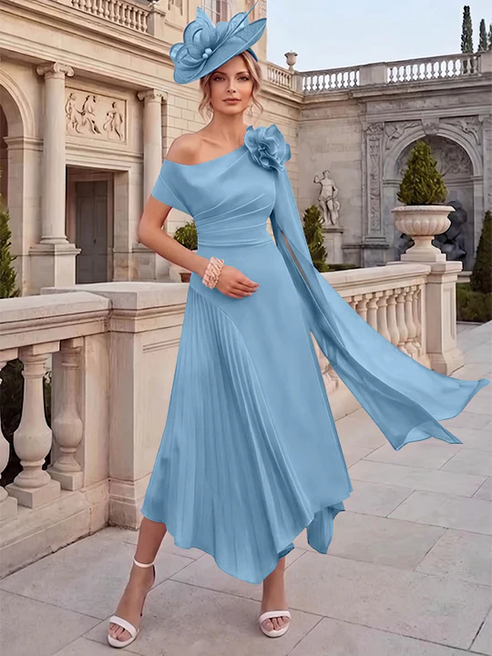 A-Line/Princess One-Shoulder Chiffon Mother of the Bride Dresses Ankle-Length Sleeveless Asymmetrical 3D Flower - Image 8