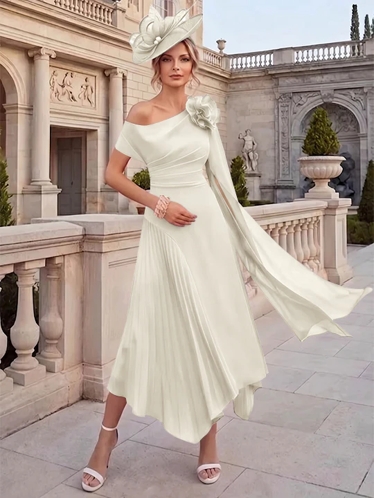 A-Line/Princess One-Shoulder Chiffon Mother of the Bride Dresses Ankle-Length Sleeveless Asymmetrical 3D Flower - Image 9