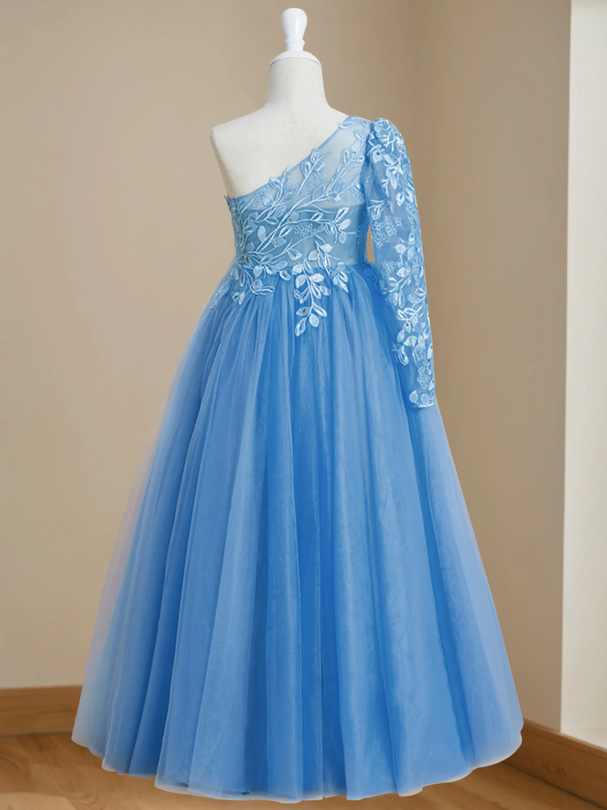 A-Line/Princess One-Shoulder Floor-Length Flower Girl Dress with Appliques - Image 4