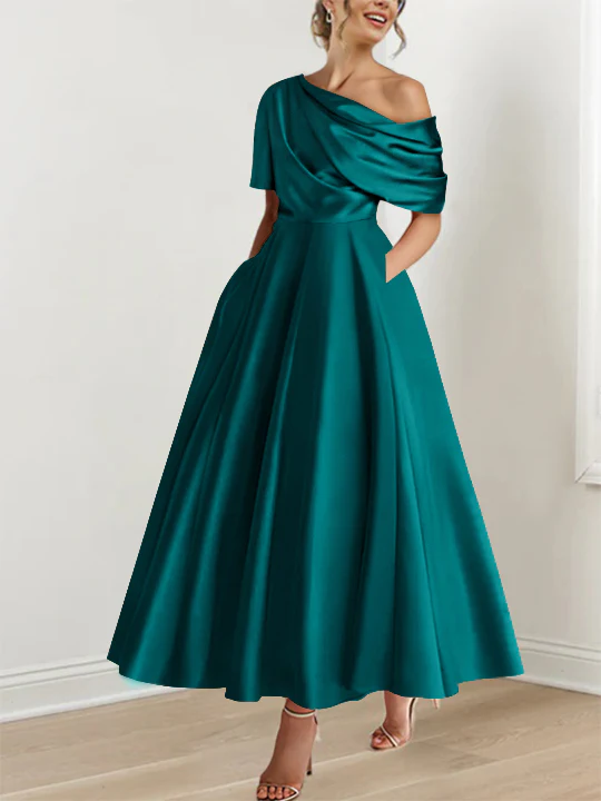 A-Line/Princess One-shoulder Half Sleeve Ankle-Length Mother of the Bride Dresses with Ruffles - Image 19