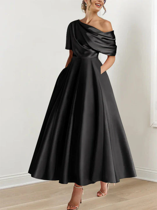 A-Line/Princess One-shoulder Half Sleeve Ankle-Length Mother of the Bride Dresses with Ruffles - Image 5