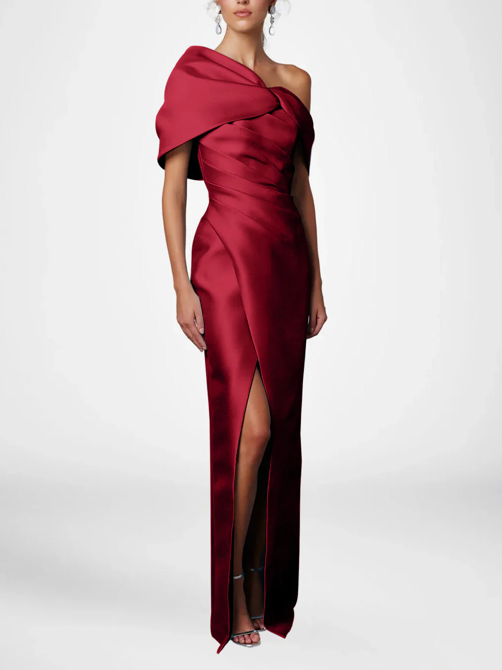 Sheath/Column One-Shoulder Half Sleeves Floor-Length Mother of the Bride Dresses with Ruffles - Image 10
