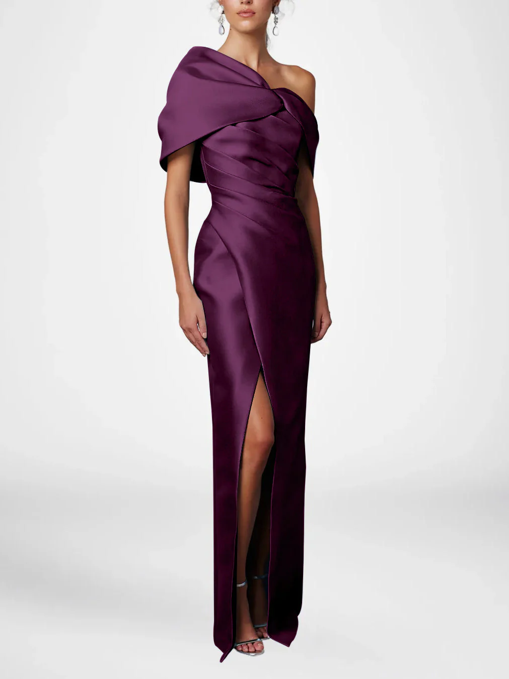 Sheath/Column One-Shoulder Half Sleeves Floor-Length Mother of the Bride Dresses with Ruffles - Image 17