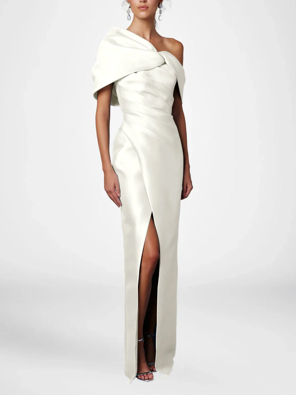Sheath/Column One-Shoulder Half Sleeves Floor-Length Mother of the Bride Dresses with Ruffles - Image 18