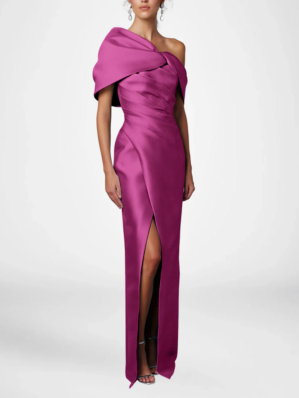 Sheath/Column One-Shoulder Half Sleeves Floor-Length Mother of the Bride Dresses with Ruffles - Image 21
