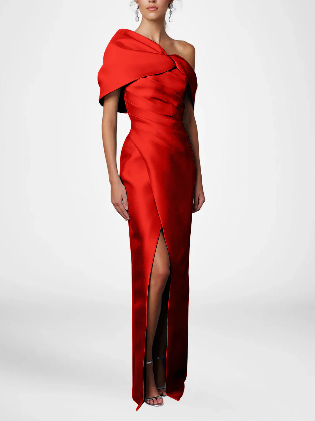 Sheath/Column One-Shoulder Half Sleeves Floor-Length Mother of the Bride Dresses with Ruffles - Image 23