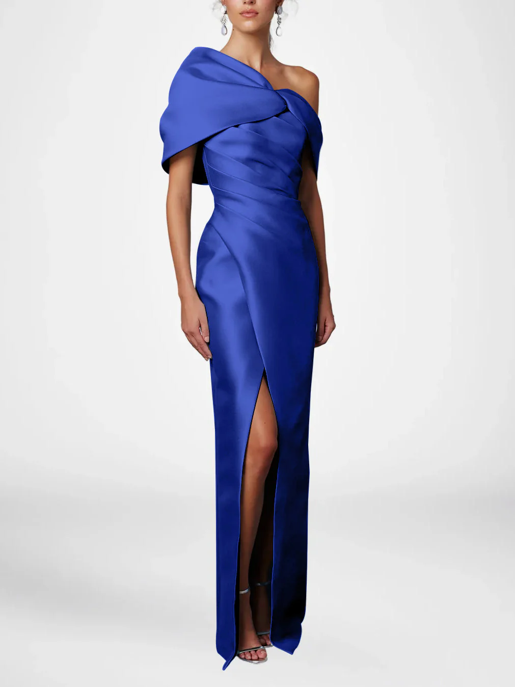 Sheath/Column One-Shoulder Half Sleeves Floor-Length Mother of the Bride Dresses with Ruffles - Image 24