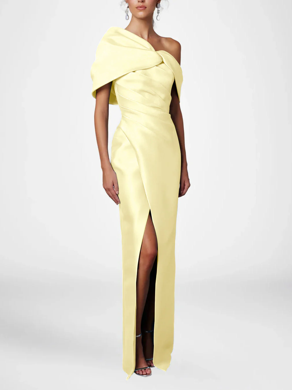 Sheath/Column One-Shoulder Half Sleeves Floor-Length Mother of the Bride Dresses with Ruffles - Image 30