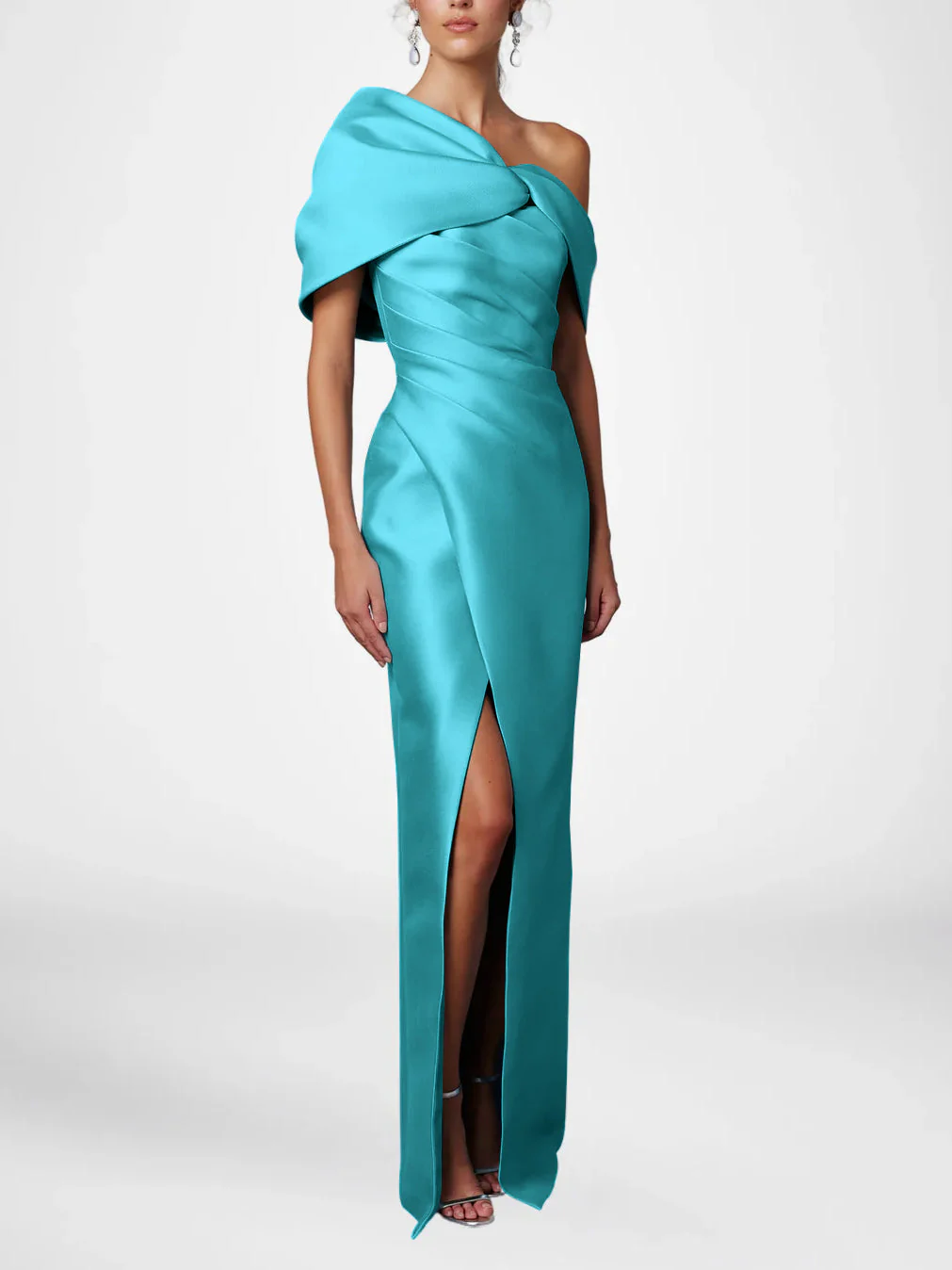 Sheath/Column One-Shoulder Half Sleeves Floor-Length Mother of the Bride Dresses with Ruffles - Image 31
