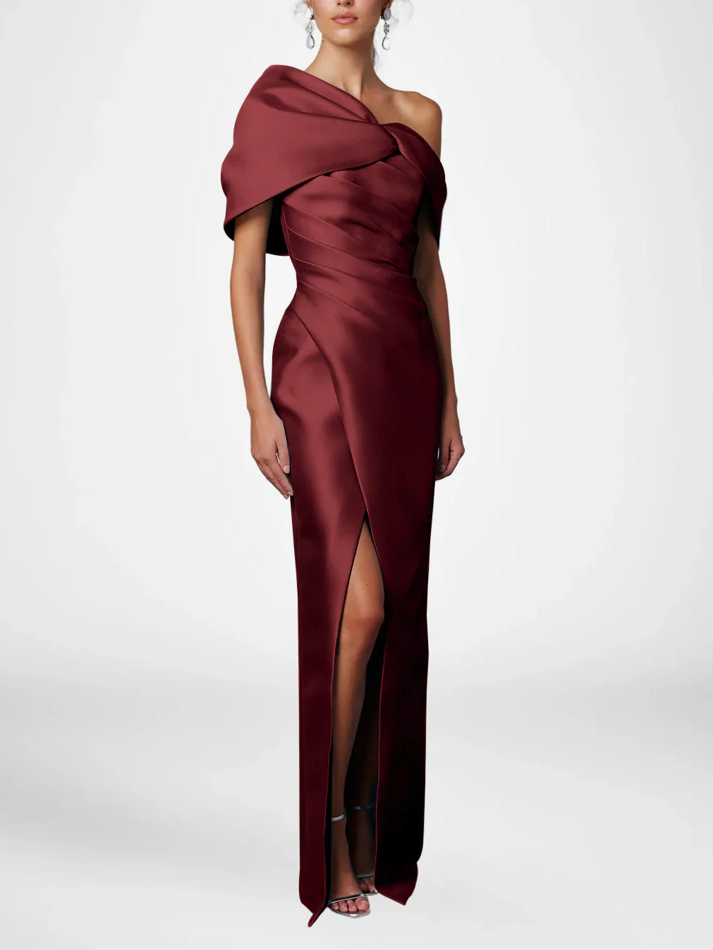 Sheath/Column One-Shoulder Half Sleeves Floor-Length Mother of the Bride Dresses with Ruffles - Image 32