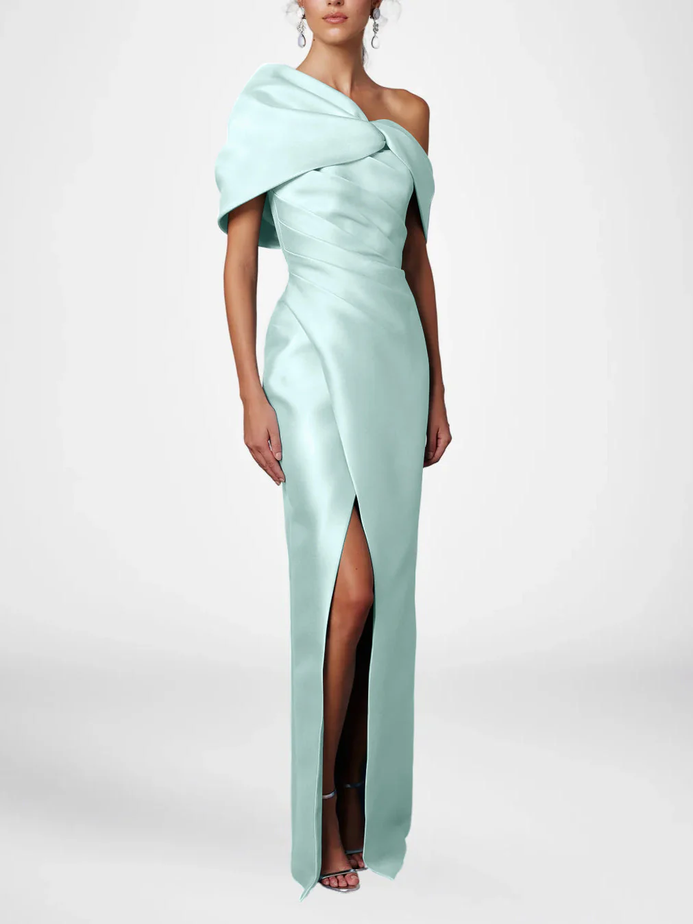 Sheath/Column One-Shoulder Half Sleeves Floor-Length Mother of the Bride Dresses with Ruffles - Image 6