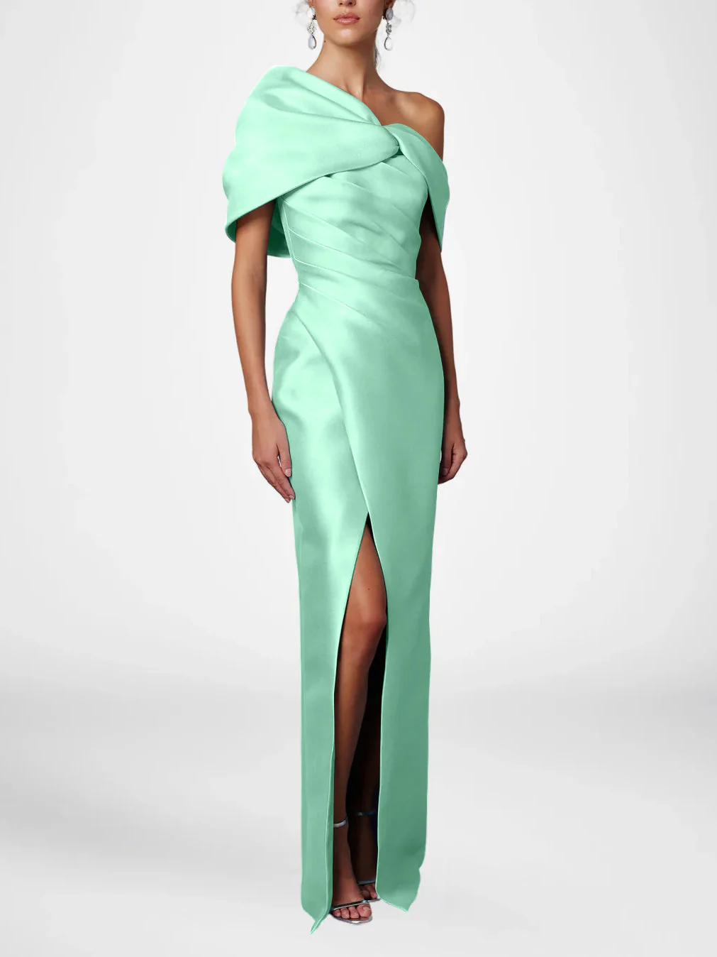 Sheath/Column One-Shoulder Half Sleeves Floor-Length Mother of the Bride Dresses with Ruffles - Image 8