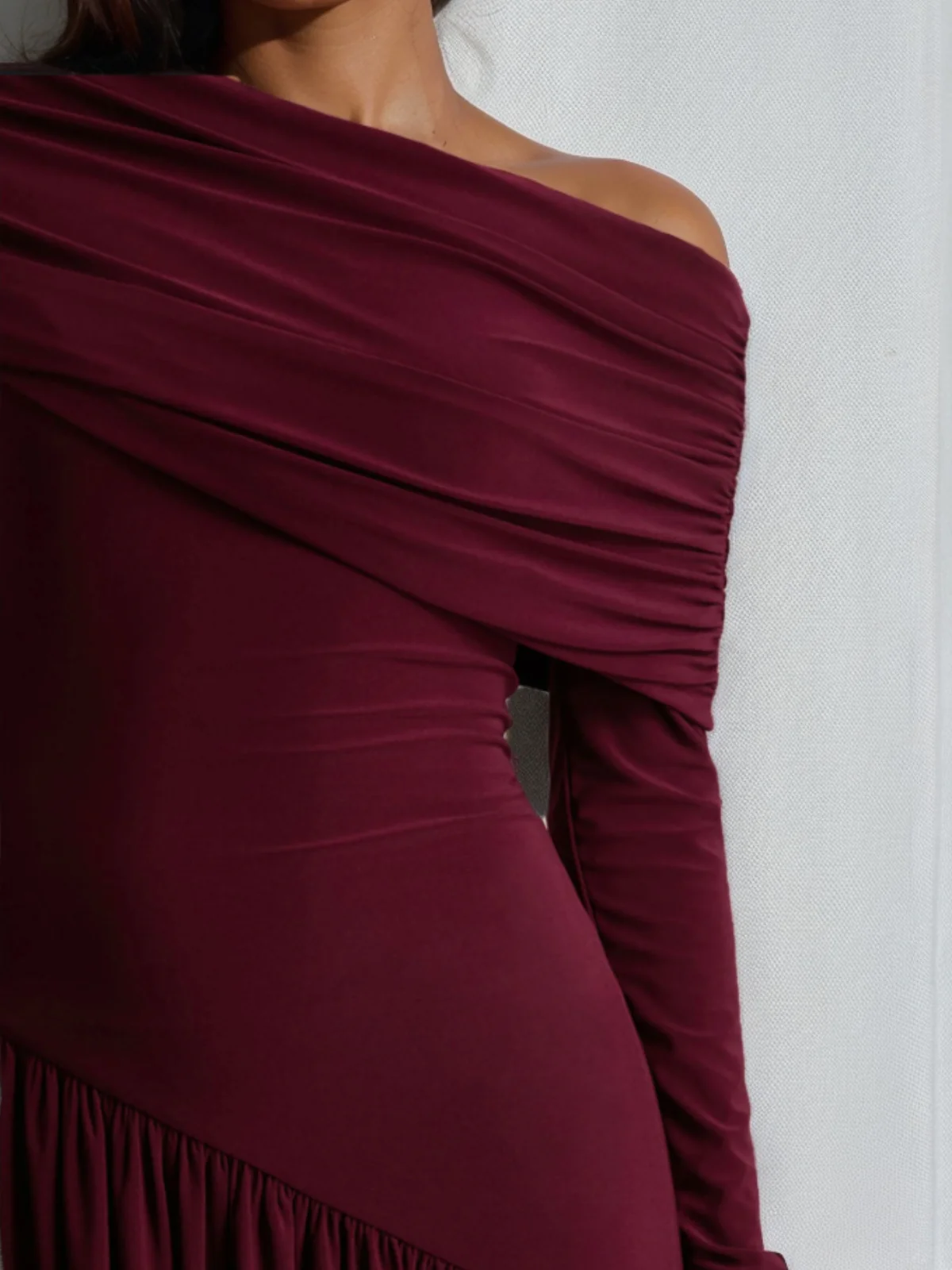 A-Line/Princess One-Shoulder Long Sleeves Ankle-Length Wedding Guest Dresses - Image 3