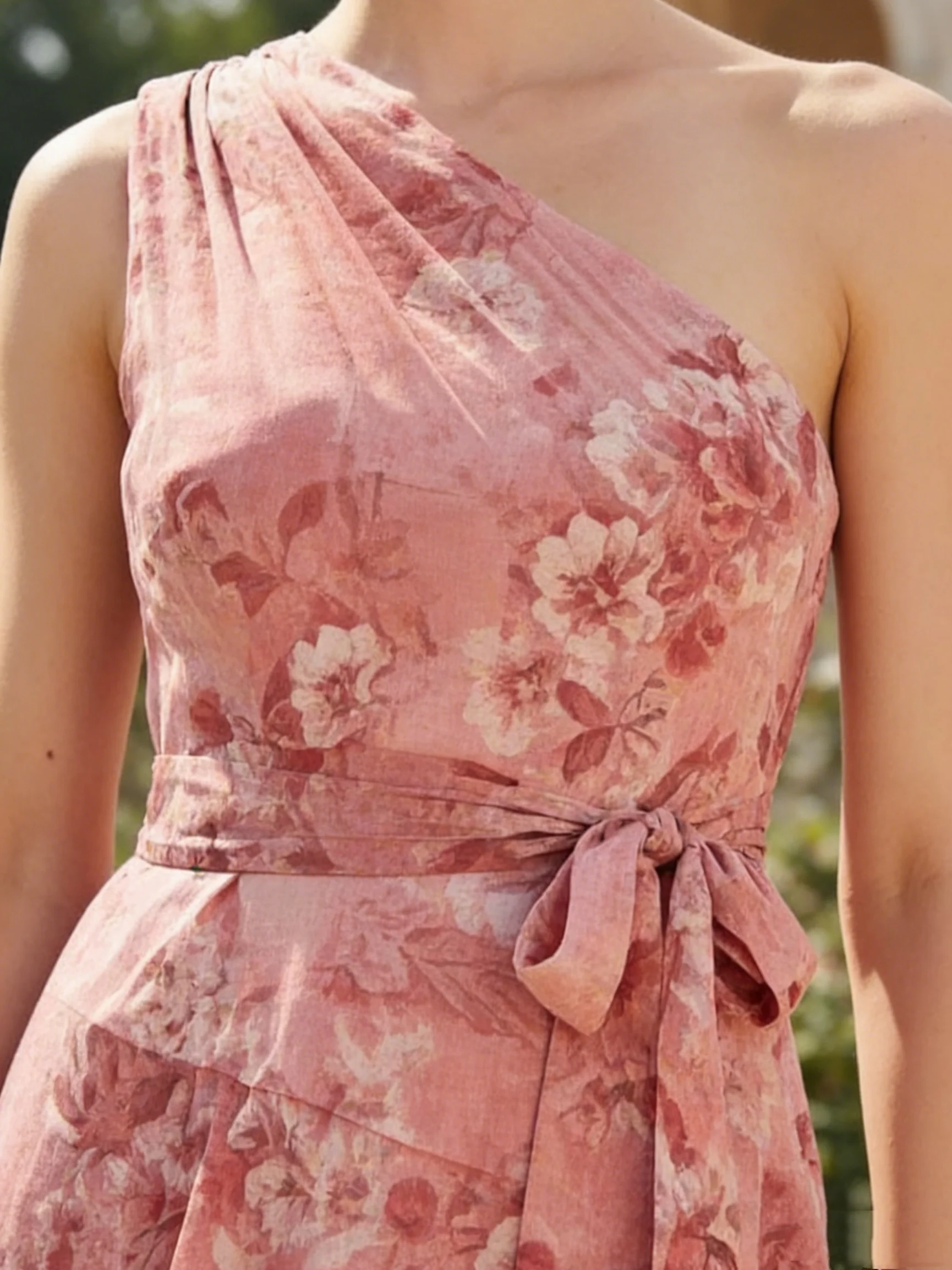 A Line/Princess One-Shoulder Printed Chiffon Mother of the Bride Dresses Floral Floor-Length Sleeveless - Image 3
